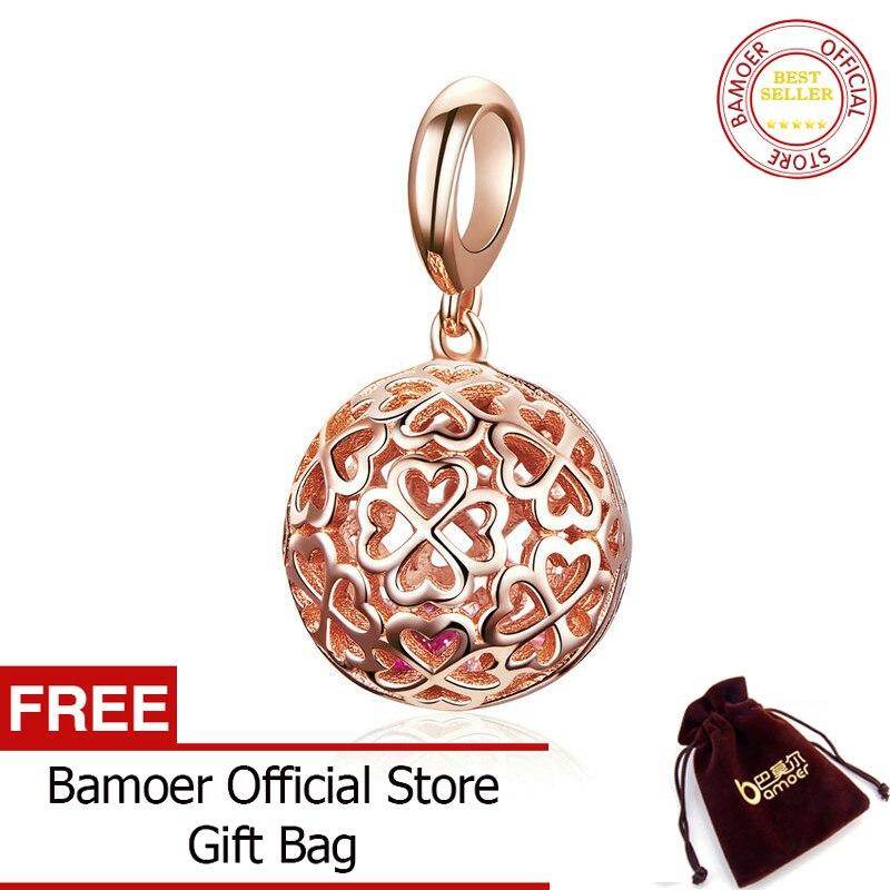BAMOER High Quality 925 Sterling Silver Flower Cage Pendant Charms Rose Gold Color Charms fit Necklaces Bracelet Jewelry SCC1127 Apr