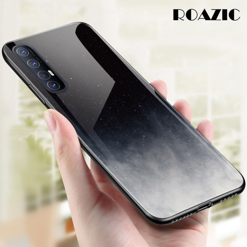 ROAZIC For OPPO Reno3 Pro Case Starry Sky 9H Hardness Colorful Tempered Glass Soft Edge Phone Casing Reno 3 Pro