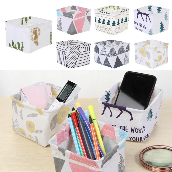 Stationery Organizer Foldable Makeup Box Fabric Bin Pen Basket Desktop Storage
