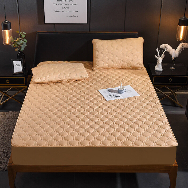 Elastic Soft Comfortable Mattress Protector (Four strips at corner) Fitted Bedding Sheet Machine Washable Queen King