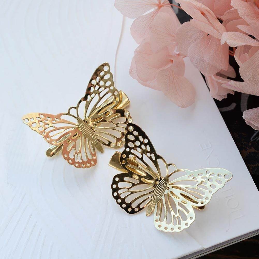 [Lady Sugar]Korean Style Female Simple Metal Hair Clip Hairpin Golden Retro Side Bangs Clip Hollow out Butterfly Headdress on Sale