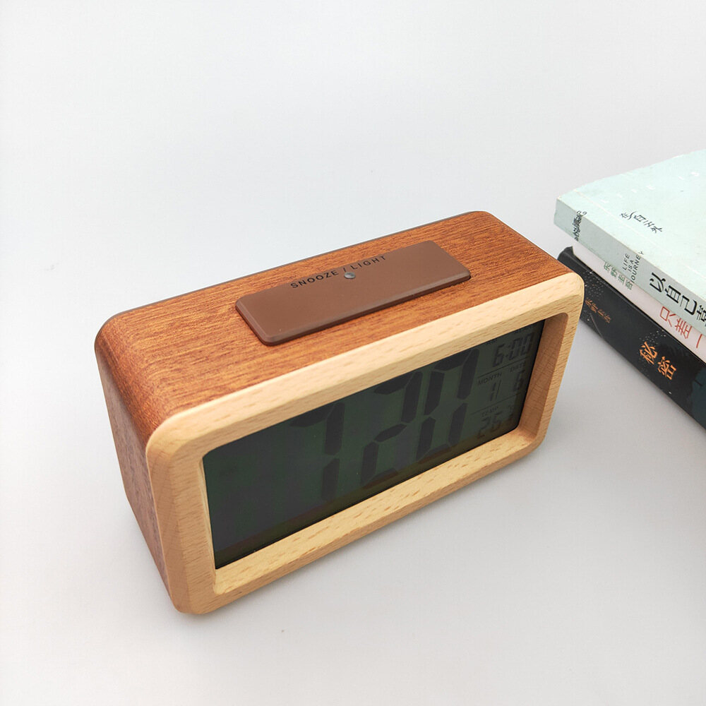 Solid wood] creative electronic clock simple solid wood alarm clock fashion electronic gift smart clock
