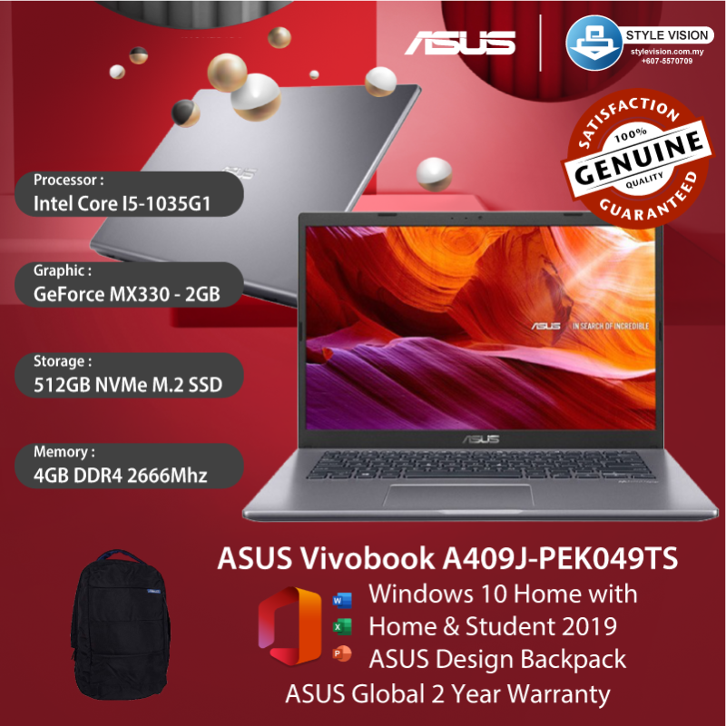 ASUS Vivobook A409 | A409J-PEK048TS | A409J-PEK049TS ( Intel Core I5-1035G1 | 512GB M.2 SSD | 4GB DDR4 | 14HD | MX330 | W10 | OPI ) Malaysia