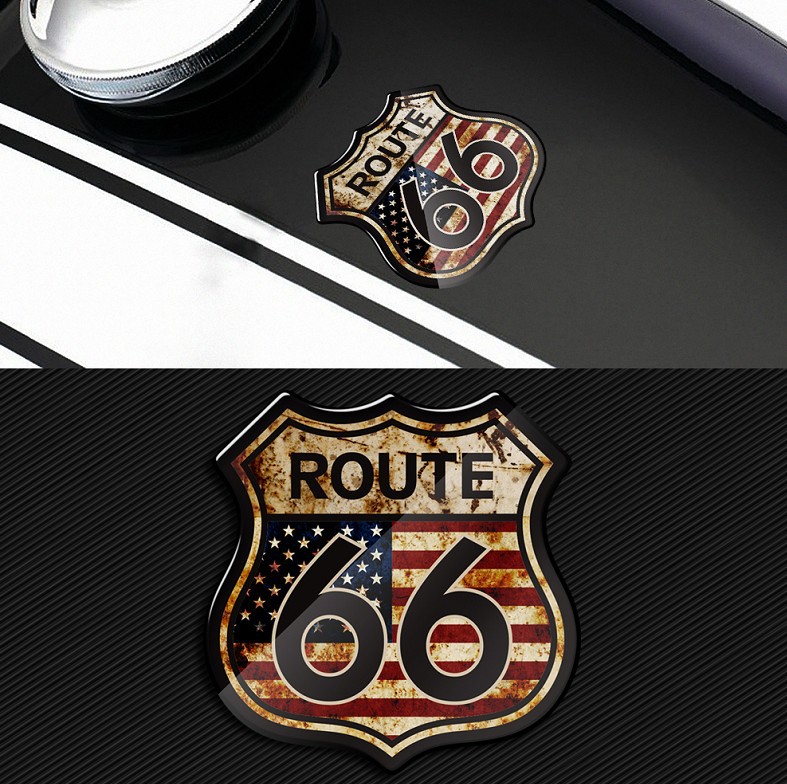 Route 66 Sticker Harley Retro Shield Motorcycle Sticker Fuel Tank Cap Sticker Scratch Sticker 3D Soft Rubber Reflective Decal