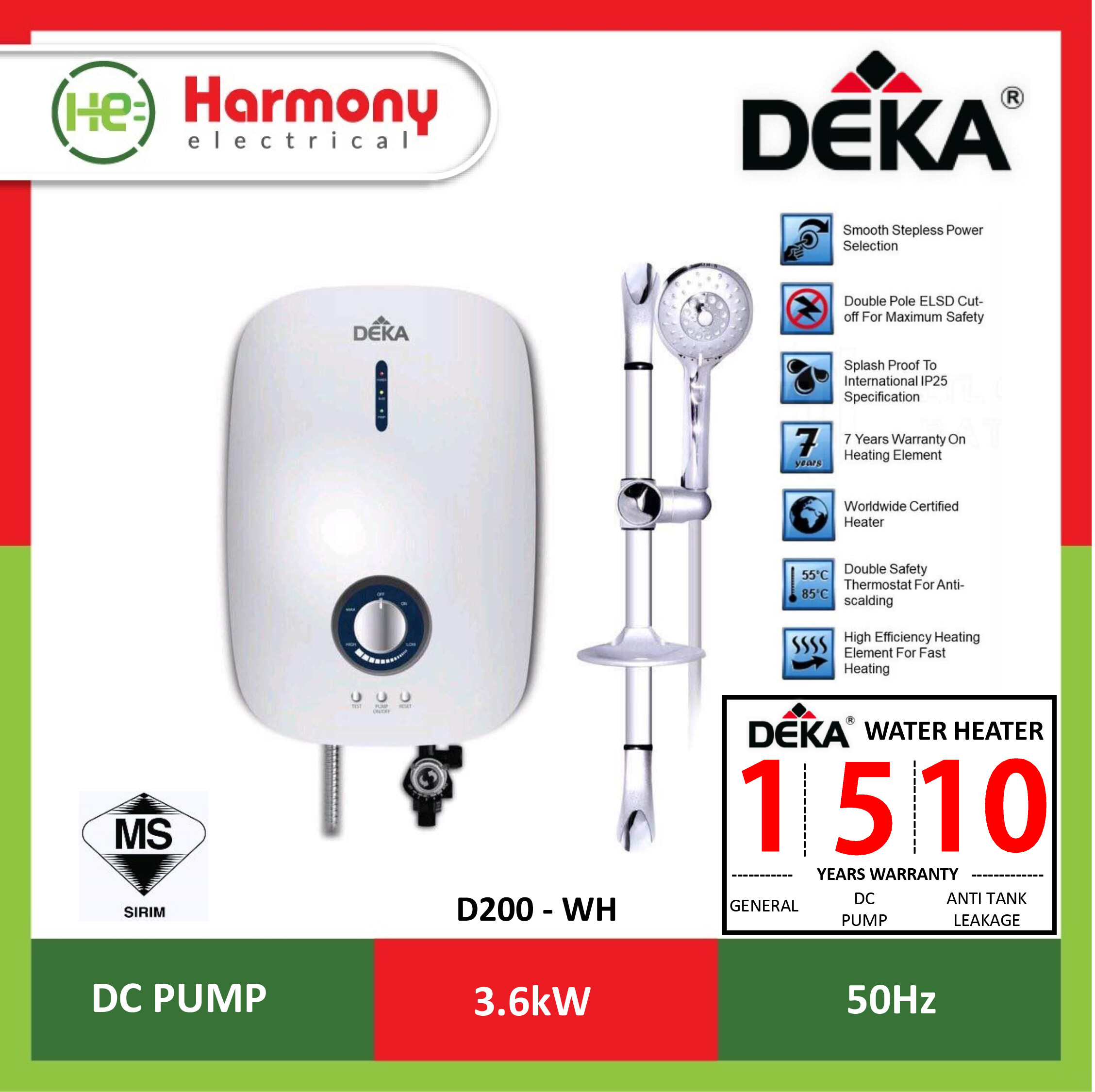 DEKA D200 Water Heater with DC Inverter Silent Pump Matte Black 热水器 (White  / Black) Pemanas Air Mandi | Lazada