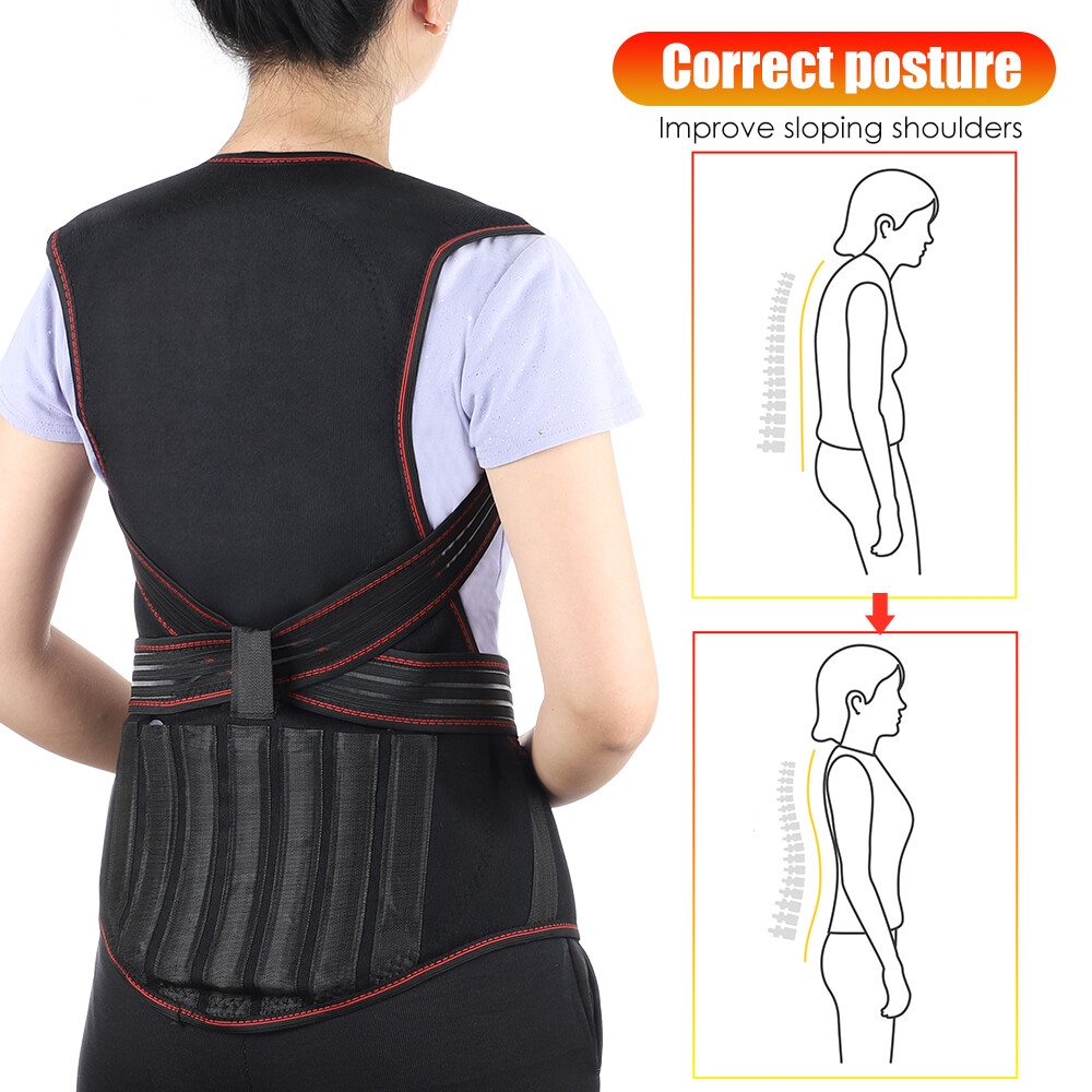 Agdoad Tourmaline Self-heating Spine Lumbar Support Magnetic Shoulder Wrap Posture Corrector Waistcoat Heating Therapy Shoulder Neck Brace