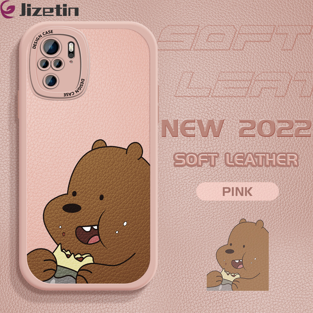 Jizetin Phone Casing For Xiaomi Redmi Note 10 Note 10 5G Note 10 Pro Note 10S Slim Skin Feeling Bare Bears Cartoon Ice Bear Panda Grizzly Leather Back Casing Soft Silicone PU Leather Cover Phone Case