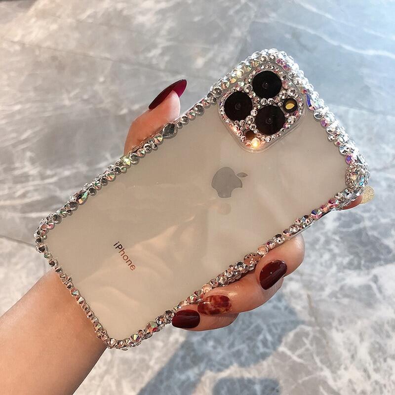 For iPhone 13 Pro Max luxury fashion for iphone 14 15 Pro Max 12 MiNi 11 12 Pro Max Rhinestone diamond camera protective cover soft mobile phone case