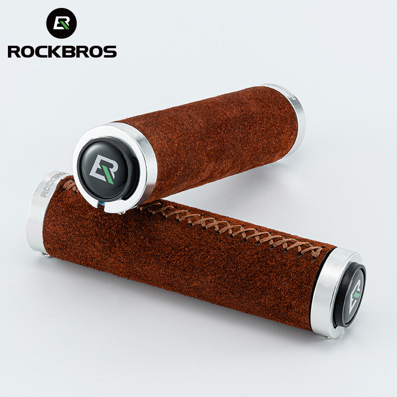 ROCKBROS Bicycle Grips Leather Handle Bar Grips Ergonomics Handlebar Grip Shockproof Bilateral Lock Non-slip Cycling Accessorie