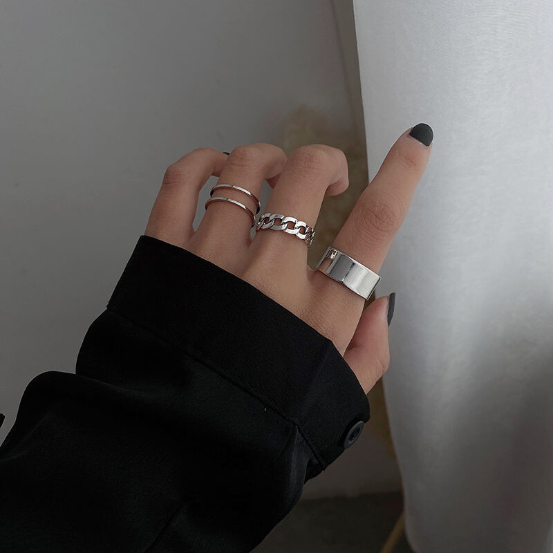 [Angel-Fetish] 3 Pieces Set Ins Style Minimalist Hip-Hop Punk Style Cool Ring Couple Girlfriend Ring