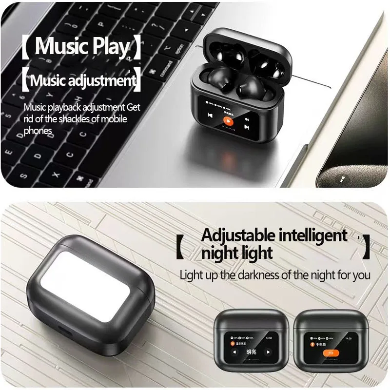Awei T56 ANC Large color Screen AI Intelligent Translation Bluetooth earphone -35dB EQ model selection bluetooth 5.4 with Earphones search Wallpaper selection Spatial sound effect selection wireless earbuds