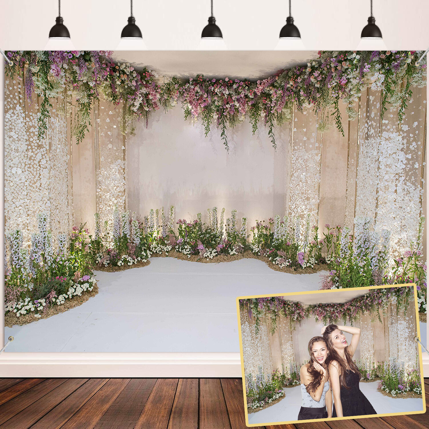 Indoor Warm Flower Backdrop Firthday Wedding Party Backdrop Beautiful
