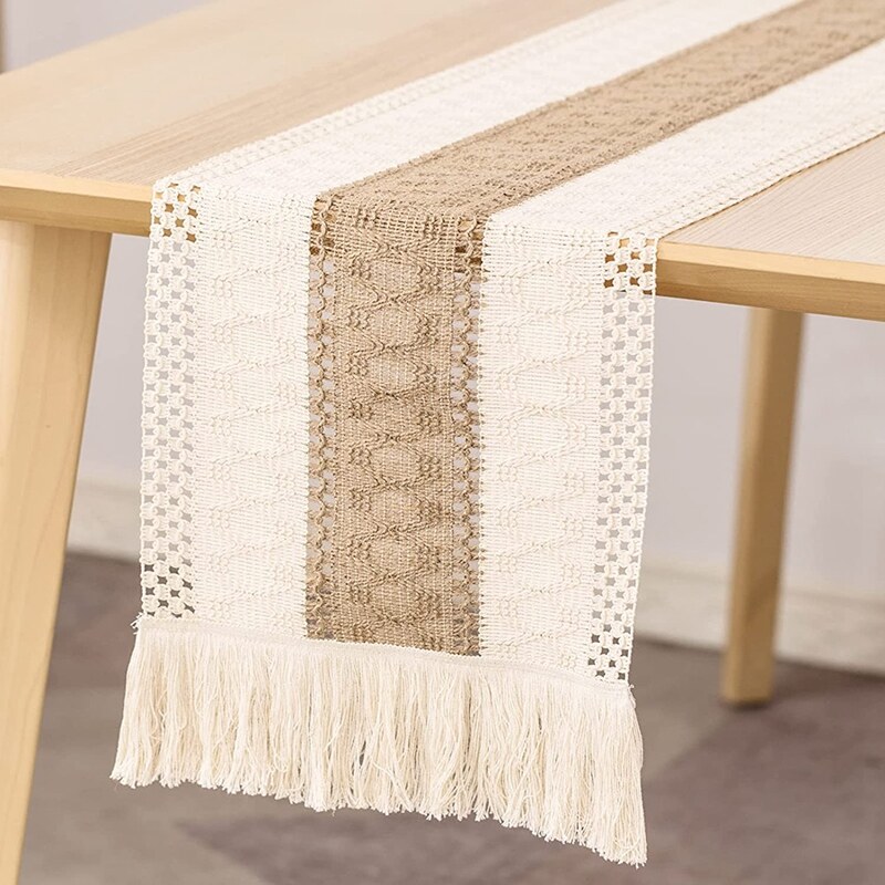 Farmhouse Boho Table Runner, Stitching Edge Handmade Crochet Bohemian Style, Suitable for Dining Table Decoration
