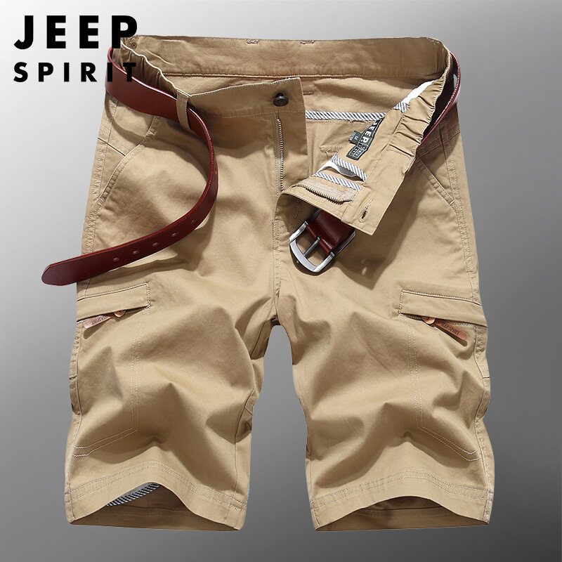 JEEP SPIRIT Men's Shorts Oversized Cargo Pants Multi-pocket Cargo Shorts Breathable Five Point Pants