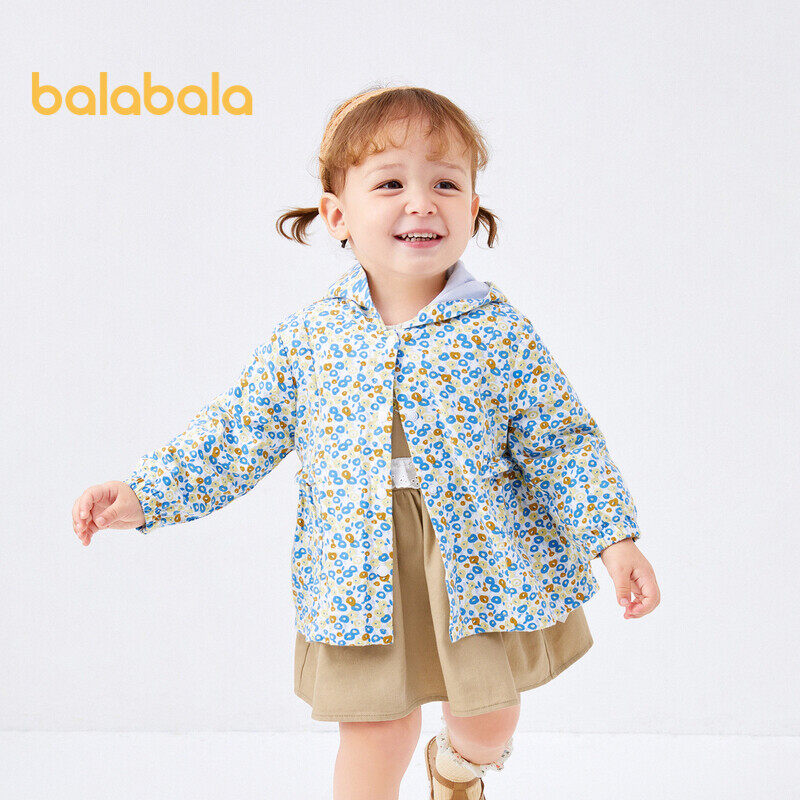 Balabala Baby Coat Autumn Girl'S Blouse Baby Clothes Printed Hooded Foreign Style Sweet Literary Comfort