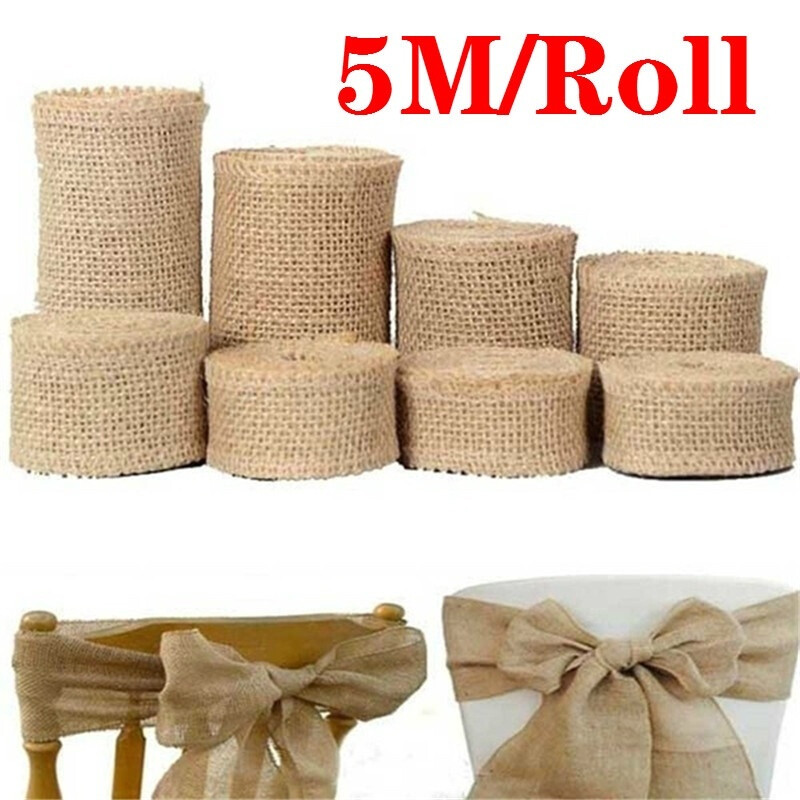 5m Roll Jute Burlap Rustic Hessian Ribbon Tape Strap Wedding Decor