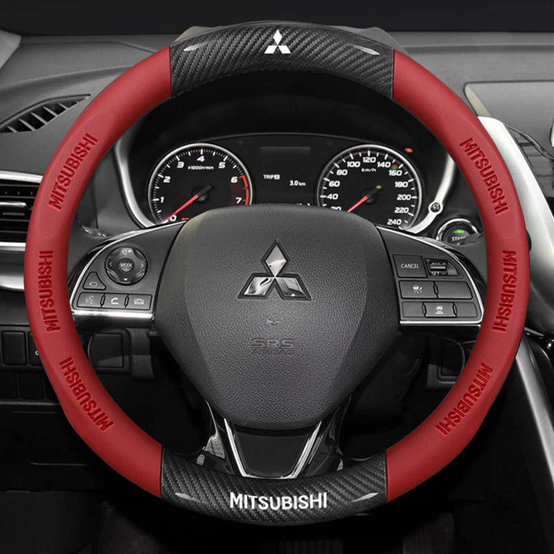 Mitsubishi steering wheel cover Xpander Triton Lancer Outlander Asx Mirage Grandis Attrage Pajero carbon fiber Leather car handle cover