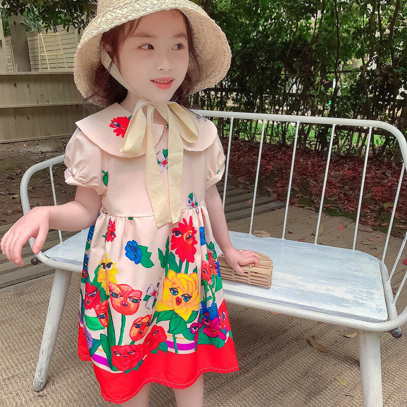 HOBIBEAR Girls skirt flying sleeve strawberry dress princess dress 23 summer new children's clothing