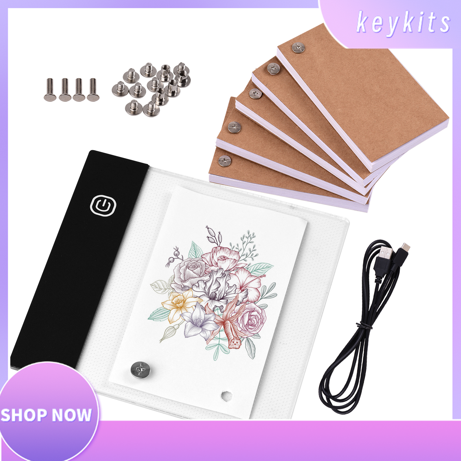 Flip Book Kit with Mini Light Pad LED Lightbox Tablet Design with Hole 300 Sheets Flipbook Paper Binding Screws for Drawing Tracing Animation Sketching Cartoon Creation