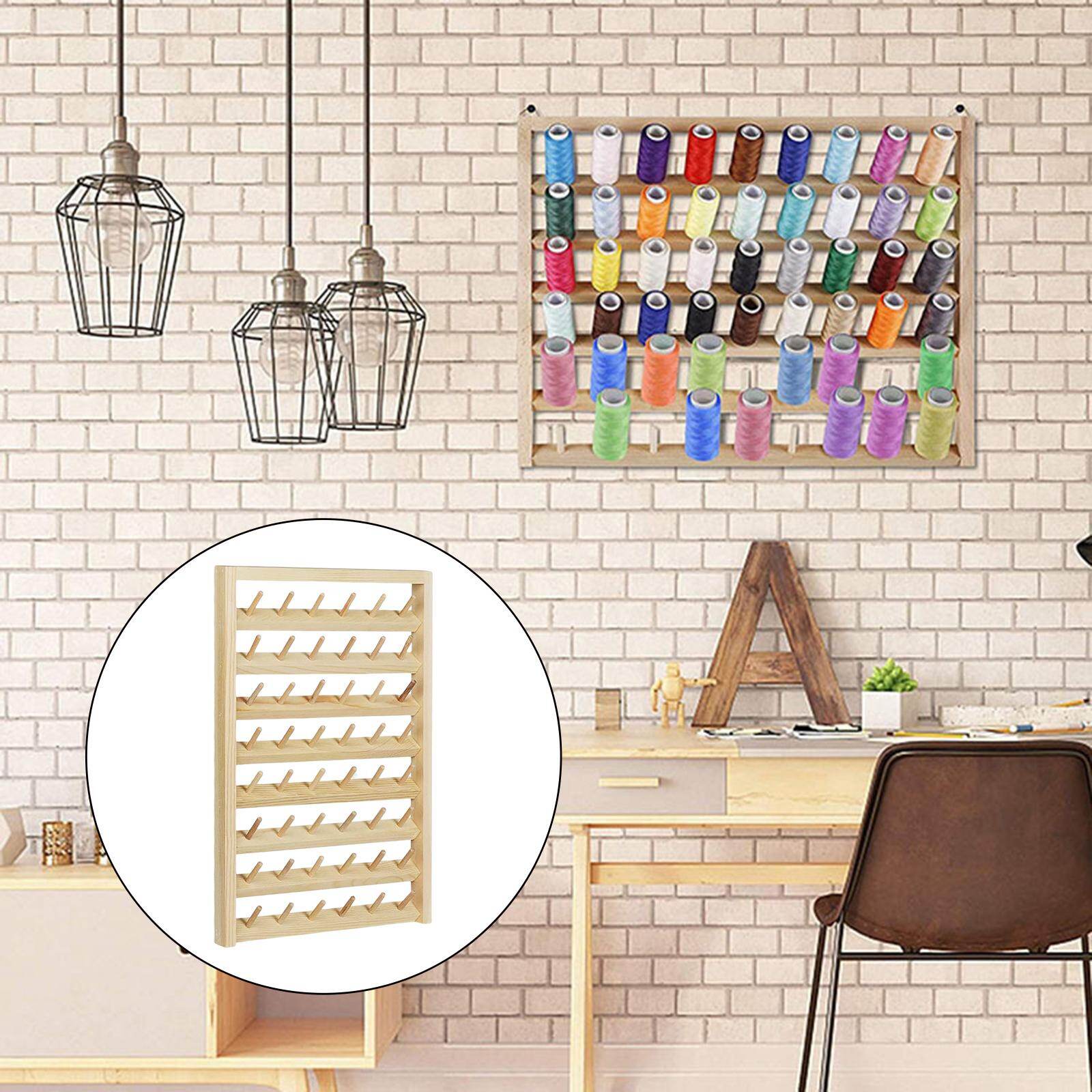 Blesiya 48 Spools Sewing Thread Holder Organizer Wooden Thread Rack Wall Mounted