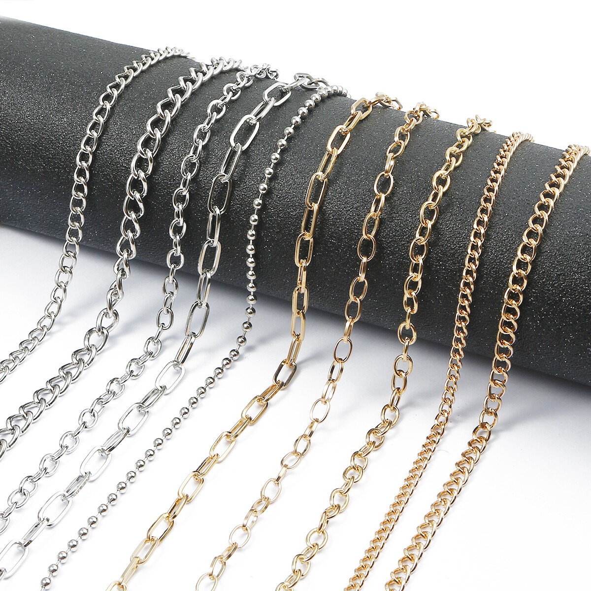 Xích Sắt Cơ Bản Rhodium Vàng 1-5M, Dây Nối Vòng Cổ Phụ Kiện Làm Trang Sức Tự Làm