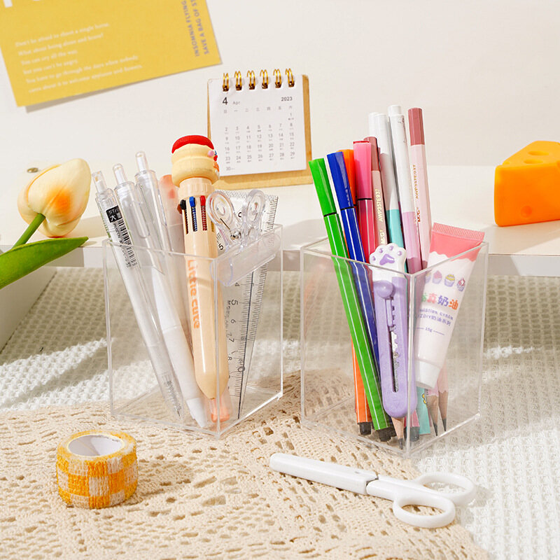 Transparent Pen Holder Storage Box Tube Student Stationery Shelf Desk Organizers