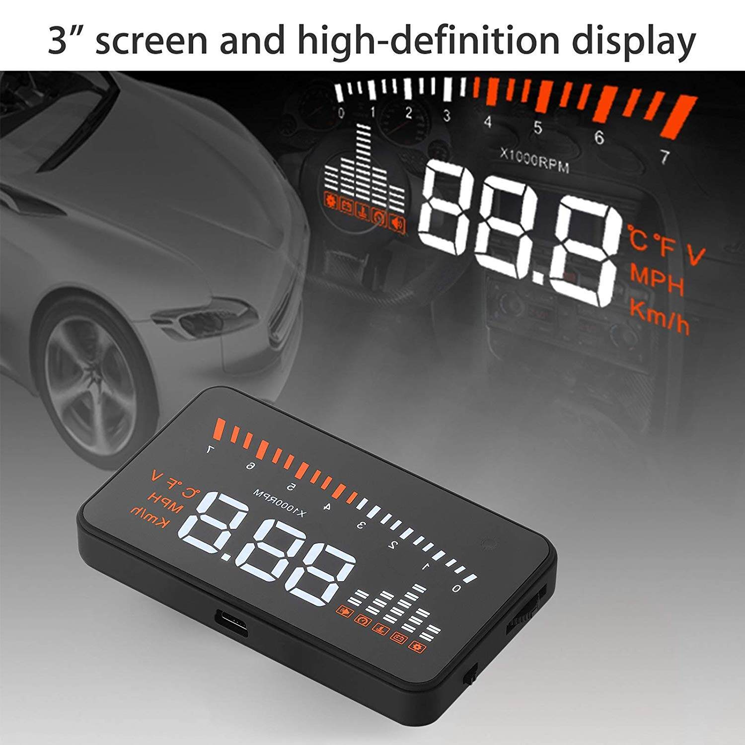 Jpk【hàng có sẵn】 X5 xe Màn hình hiển thị trên kính chắn gió HUD OBD II EOBD tự động kết hợp hệ thống cảnh báo quá tốc độ máy chiếu kính chắn gió Điện áp ô tô cảnh báo tốc độ