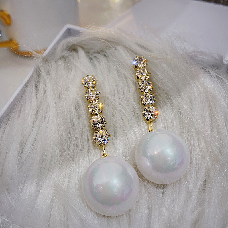 Frascati Korea Style Pearl Drop Earrings for Women Rhinestone Dangle Earrings Wedding Banquet Jewelry Accessories