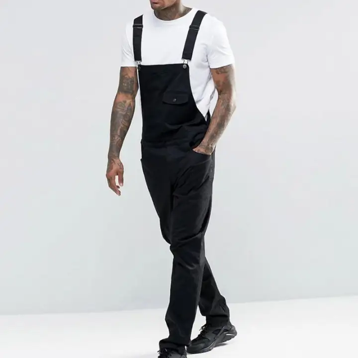 mens black denim overalls