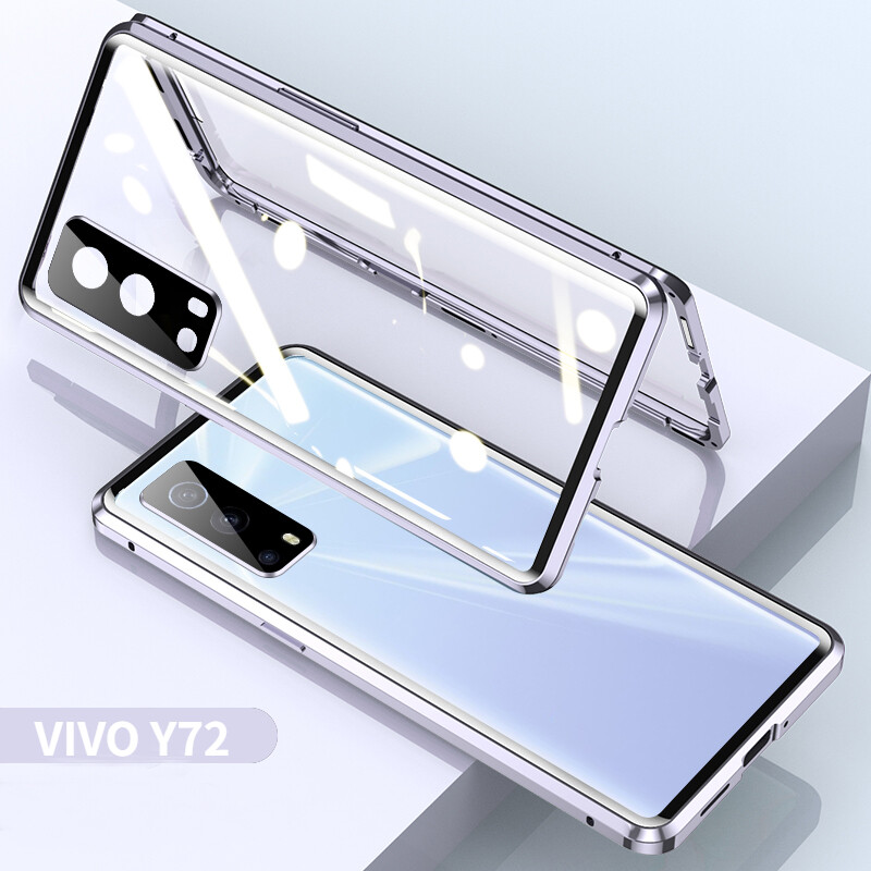 For VIVO Y72 Y52 Magnetic Case 360 Front+Back double-sided 9H Tempered Glass Case For VIVO Y72 5G Y52 5G Camera Lens Protective Metal Bumper Case