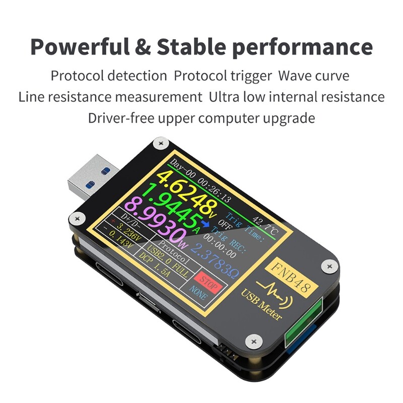 Máy Kiểm Tra USB Kích Hoạt PD FNB48 QC4 + PD3.0 2.0 PPS Vôn Kế Sạc Nhanh Nhanh Ampe Kế Máy Dò Giao Thức Điện Áp Dòng Điện
