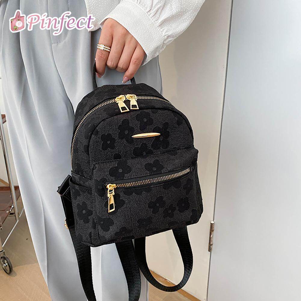 Pinfect Fashion Vintage Flower Small Backpack Women Canvas Knapsack Shoulder Bag Student School Bag Travel Casual Rucksack