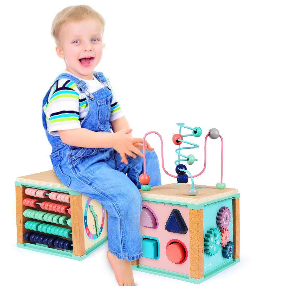 Activity Cube Toys Baby Educational Wooden Bead Maze Shape Sorter for 1 Year Old