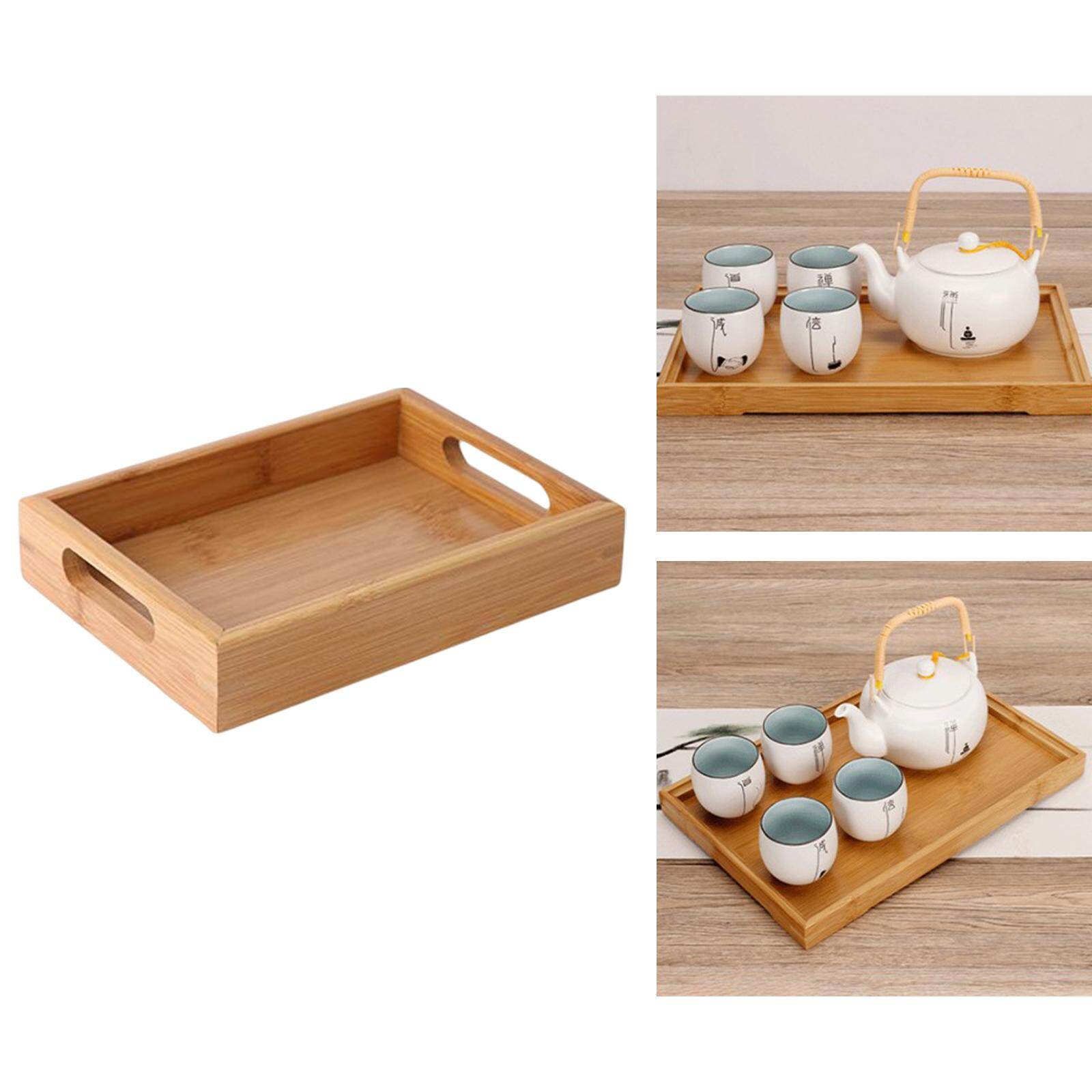Blesiya Rustic Bamboo Serving Trays for Kitchen Coffee, Tea, Drinks Home Decor