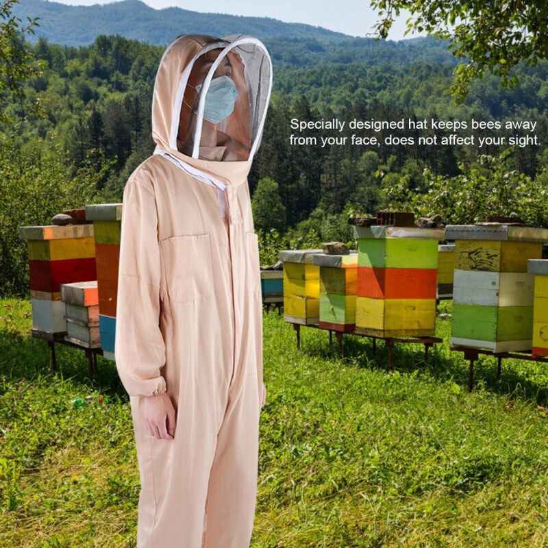 Apiary Polyester Beekeeping Jacket Suit Protective Bee Suits Beekeeper Smock Supplies Apricot