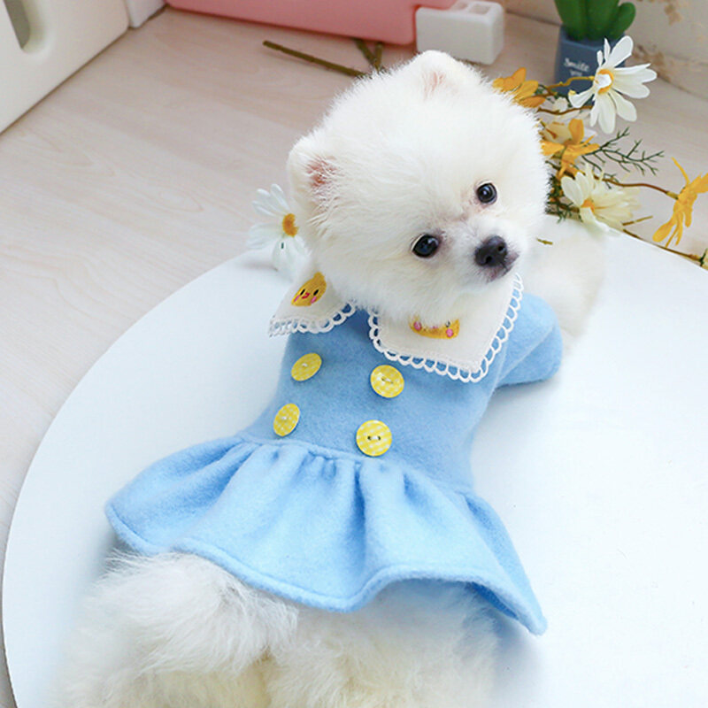 DY Loving Dog Áo Len Lông Cừu Để Giữ Ấm Quần Áo Chó Cánh Hoa Ren Anh Váy Đôi Ngực Cashmere Cho Chó Cô Gái Shihtzu Pomeranian Teddy Chow Chow Thêu Vịt Anh Đào
