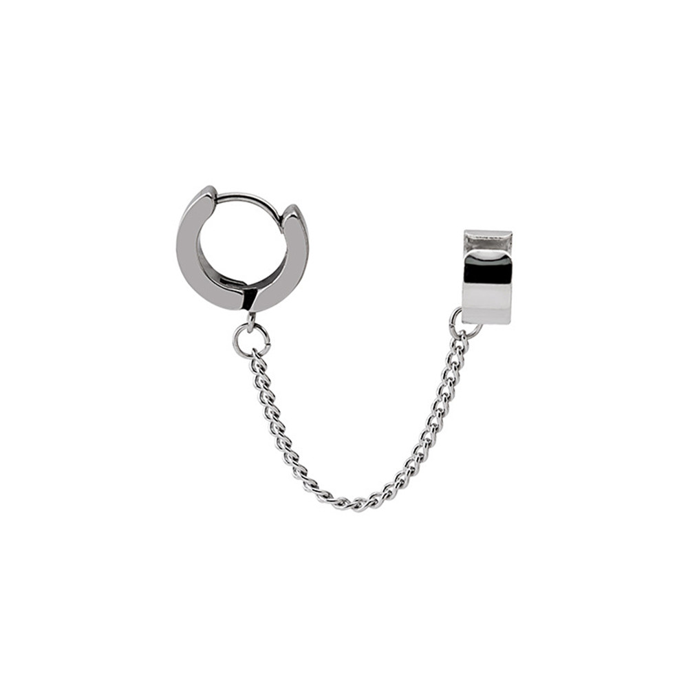 [YWYK] 1X Stainless Steel Chain Earrings Men Women Ear Bone Clip Hip Hop Stud Earring Punk Jewelry