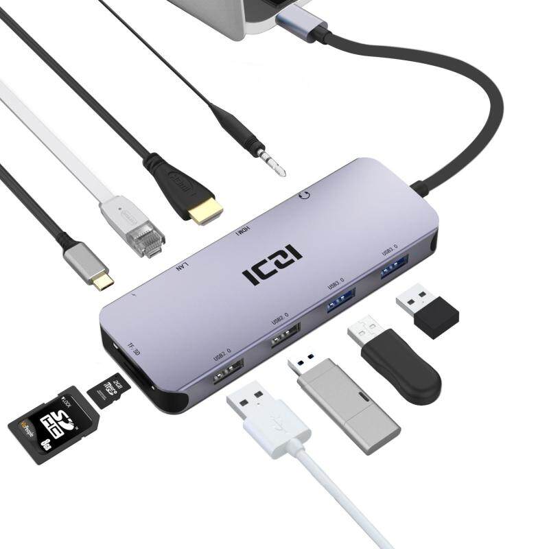 ICZI 10 in 1 USB C Hub with 3.5mm Audio HDMI LAN TF\SD Slot USB 3.0 2.0