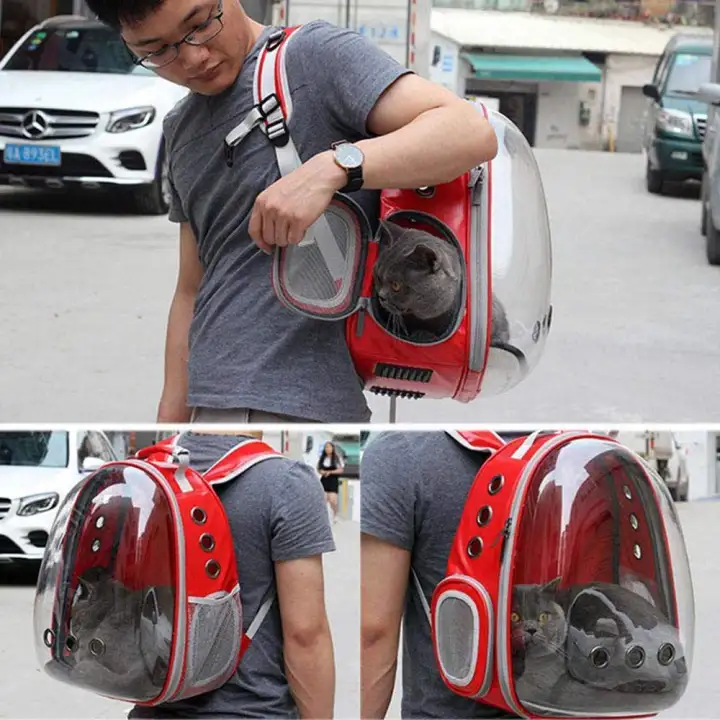 Portable Pet/Cat/Dog/Puppy Backpack Carrier Bubble, New Space Capsule Design 360 degree Sightseeing Rabbit Rucksack Handbag Transparent Travel Bag, Safe & Breathable(Red) | Lazada