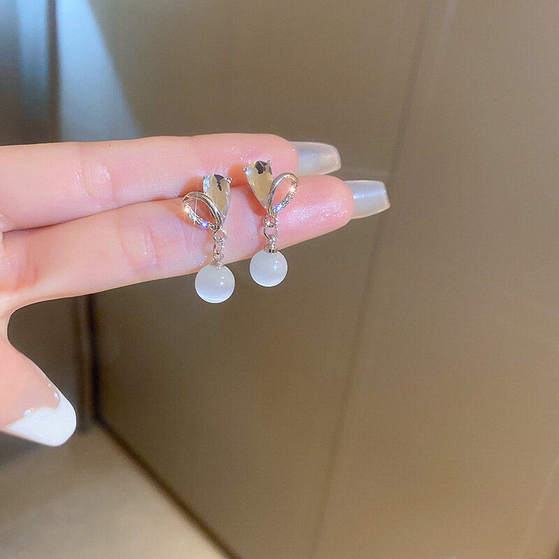DREJEW S925 Silver Needle Inlaid Zircon Water Drop Opal Earrings Cold Style Earrings Light Luxury High-end Earrings Women