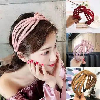 Women Headband Twist Hairband Bow Knot Cross Tie Cloth Headwrap