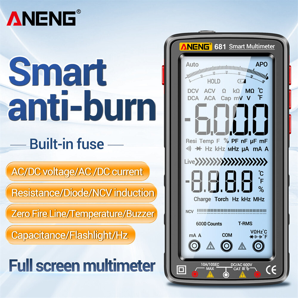 Electrical Capacitance Meter Anti-burn Hz Ohm Diode Meter 6000 Counts Rechargeable Flashlight Lighting LCD Screen Measuring Tools