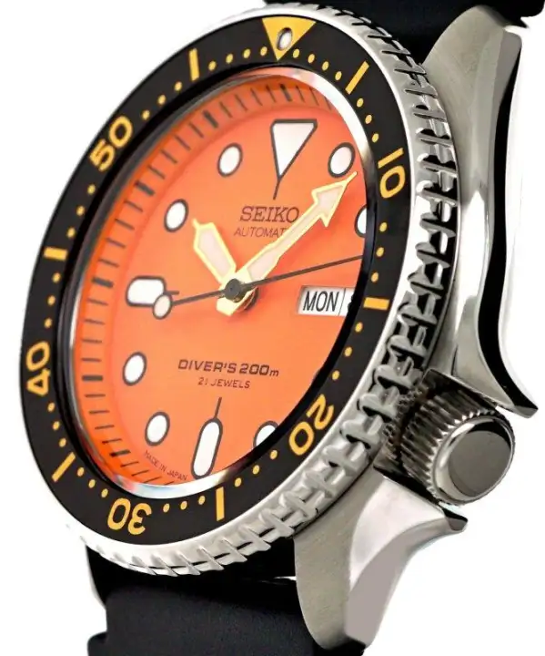 seiko diver orange dial automatic mens watch skx011j1