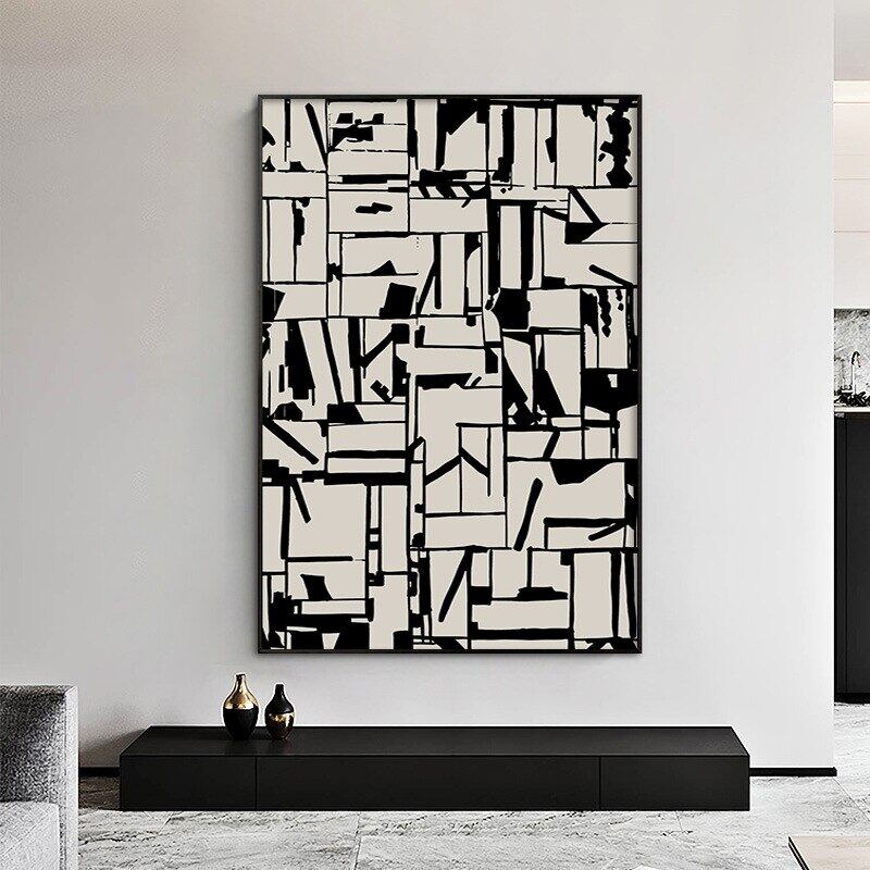 Modern Industrial Style Black and White Wall Art Big Size Home Decor