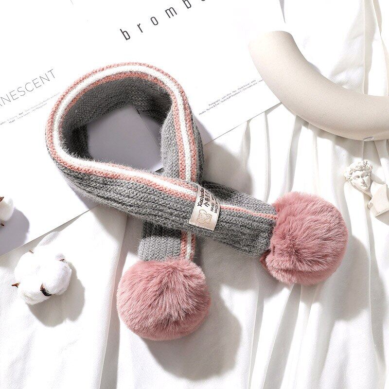 Children Scarf Knitted Winter Cashmere Boys Girls Lovely Fur Pom-pom Neckerchief