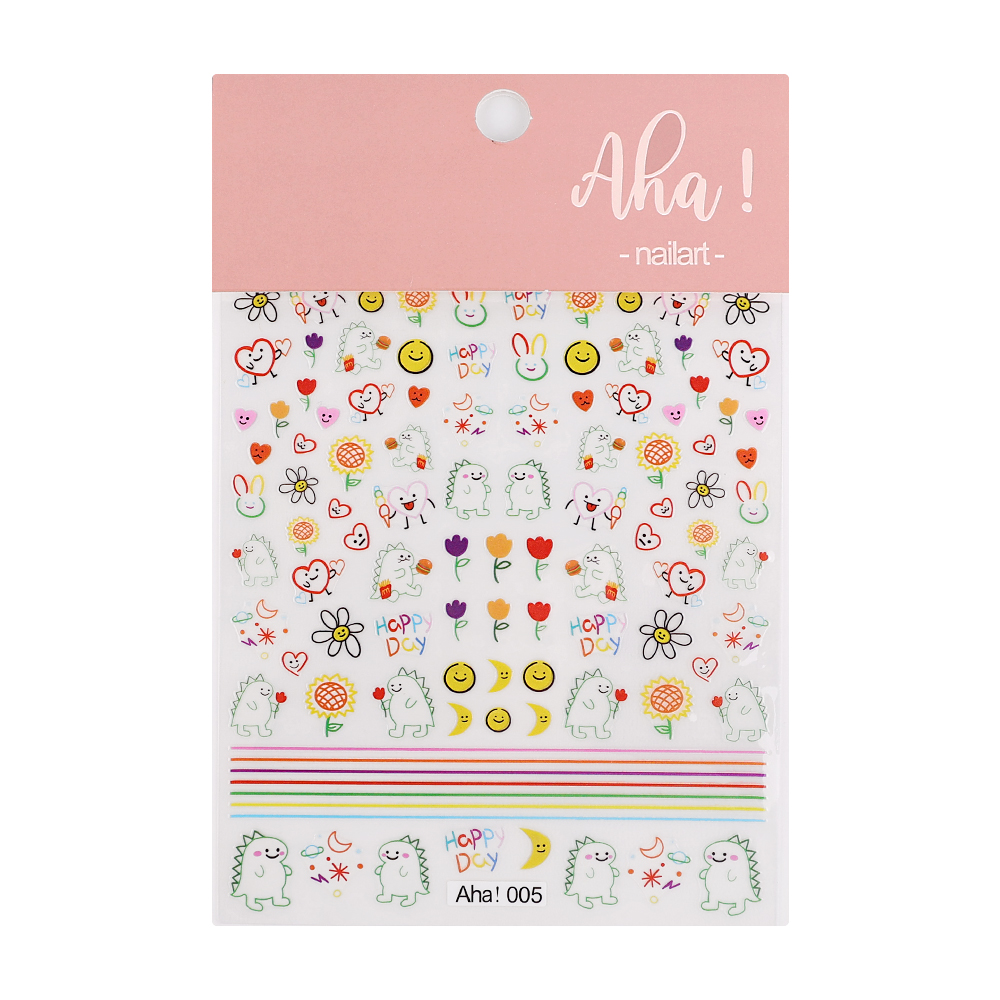 Dorisna Kawaii Dinosaur Nail Art Sticker Korean Self-adhesive Decal Cartoon Simple Strokes Sliders Manicure Decoration