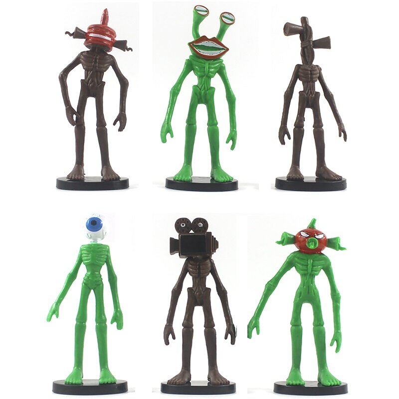 10CM-11.5CM 6Pcs/Set Siren Head Action Figure Toys for Boys Horror Game Model Doll with Light Collection Figurine Birthday Gift for Kids