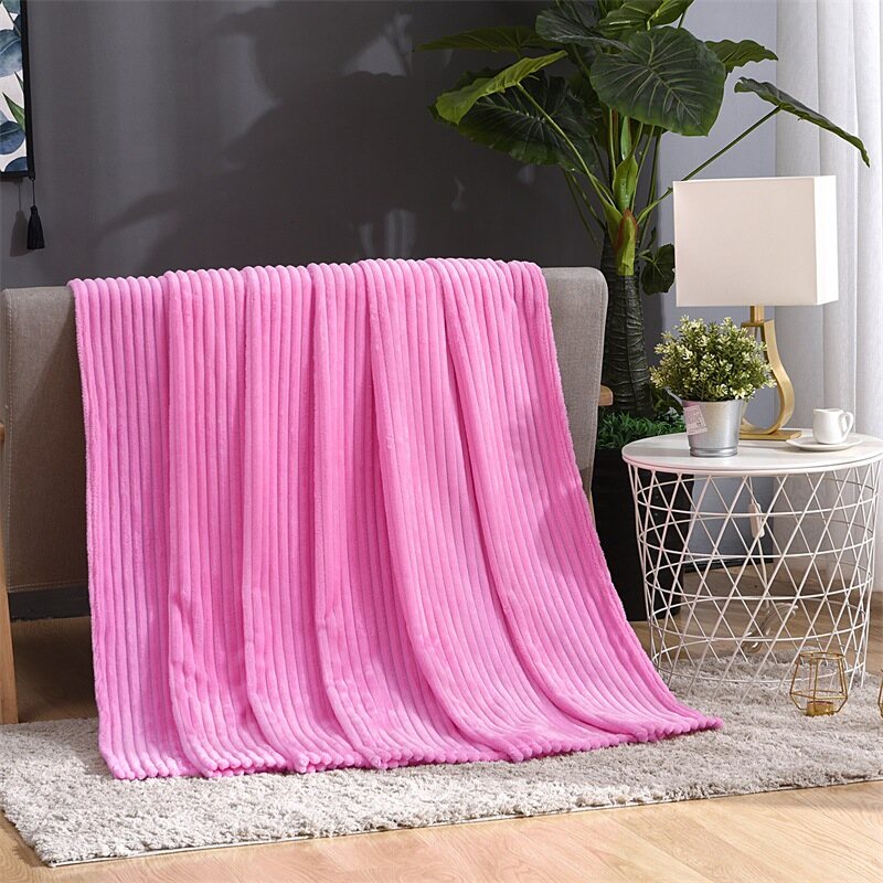 Super Soft Quilted Flannel Blankets For Beds Solid Striped Mink Throw Sofa Cover Bedspread Winter Warm Blankets120x200/200x230cm