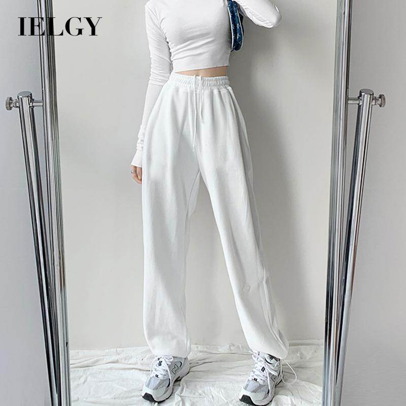 IELGY trendy women's sports pants loose multi-color optional letter labeling American casual straight pants drawstring feet high waist