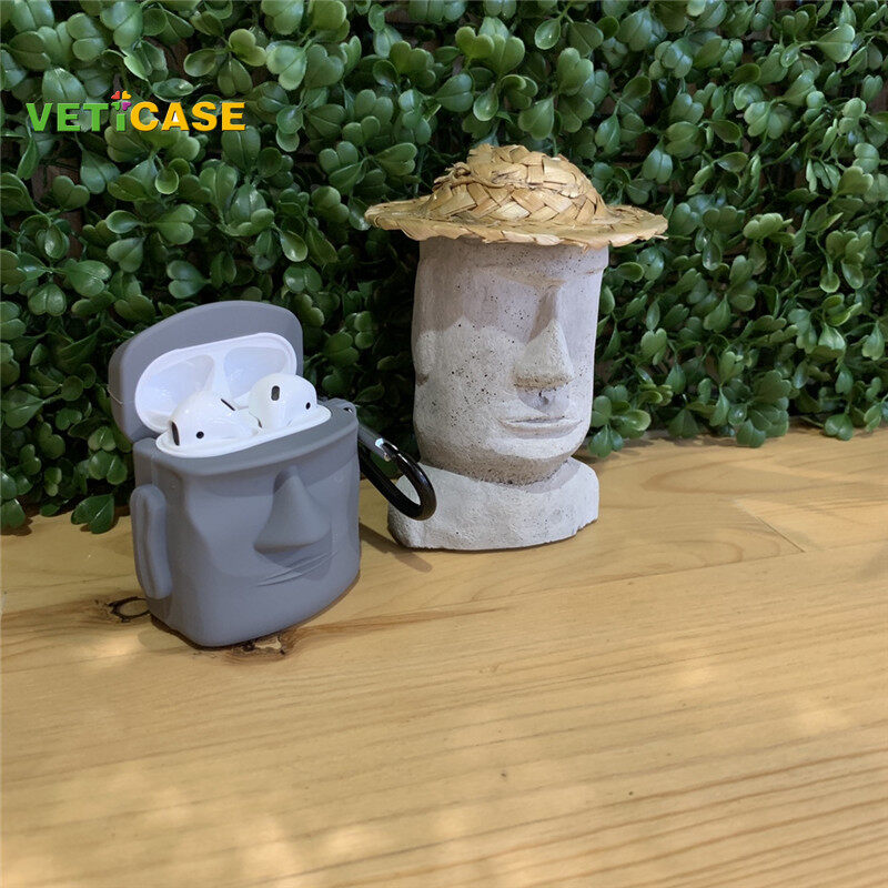 Stone Face Statue Old Style Earphone Case for Apple AirPods Pro AirPods 1 2 3 Silicone Soft Cover Headphone Air Pods Casing Pouch Protective AirPod Accessories Grey